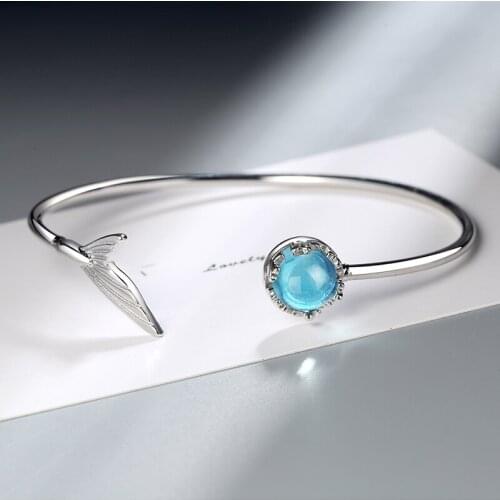 New Fresh Mermaid Tail Cuff Bracelets Simple Style Sea Blue Crystal Instagram Hot Female Bracelet Accessories Gifts For Women