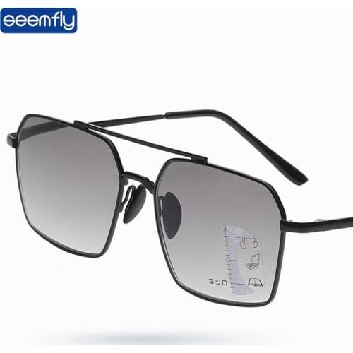 Seemfly Automatic Multifocal Progressive Reading Glasses Vintage Polygon Reading Sunglasses Men Anti Blue Prescription Eyewear