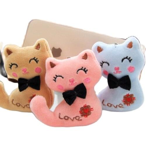 Wholesale 50pcs/lot Size 8CM NEW Cat With Bow Plush Animal Stuffed Cat Key chain Toy Kids Party Plush Toy Bouquet