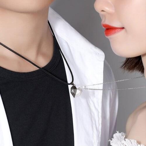 Heart Magnetic Love Pendant Necklace For Women Men Lover Couple Necklaces Rope Chain Goth Jewelry Valentines Day Gift