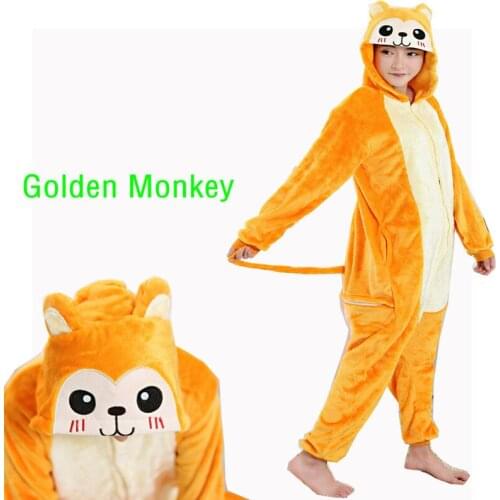 Adult Onesie Sleepwear Flannel Cartoon Animal Golden Monkey Pyjamas Winter Hooded Plus Size Pajamas Cosplay Underwear Onesies