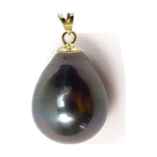 Natural Drop 9*10mm AAA+++ Peacock Black White Pink Black South Sea Pearl Pendant 14K yellow Gold