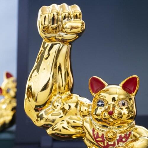 Lucky Cat Figurine Maneki Neko Money Muscle Cat Figurine Resin Fengshui Statue Figurine for Wealth Good Luck Home Car Ornaments