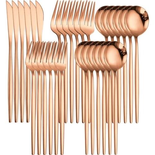 Stainless Steel Tableware Western Cutlery Set 30 Pcs Rose Gold Dinnerware Set Spoon Fork Knife Dinner Set Complete Home Flatware
