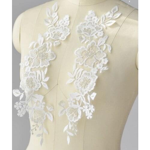 Wedding Dress Bridal Flower Tulle Embroidery Lace Fabric Applique Floral Mesh Patches Accessories Motifs 2Pcs/Set
