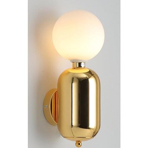 Thrisdar E27 Nordic Glass Globe Ball LED Wall Lamp Golden Bedroom Bedside Wall Light Aisle Corridor Study Bathroom Wall Sconces