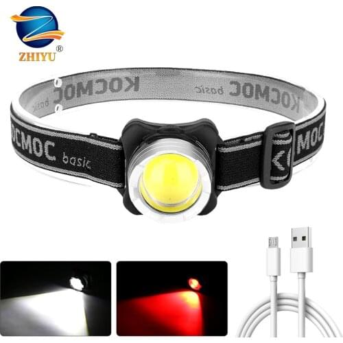 USB Rechargeable Headlamp Mini Portable Headlight Torch Head Lamp Flashlight Built-in Battery Red / White Light LED Headlamp