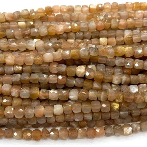 Veemake Gold Sunstone Natural Necklace Bracelets Earrings Ring Gemstones Faceted Irregular Cube Small Beads For Jewelry Making