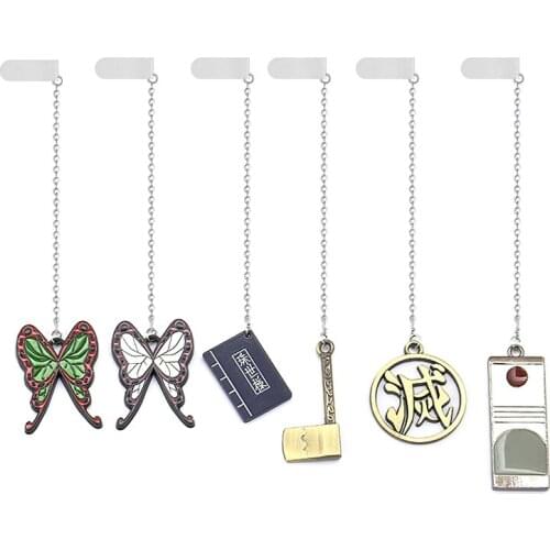 Anime Demon Slayer Kimetsu No Yaiba Bookmarks For Books Enamel Butterfly Kamado Tanjirou Bookmark Paper Metal Pendant llaveros