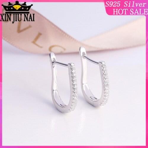 S925 sterling silver personality fashion temperament creative super shining U-shaped micro-set simple earrings Women