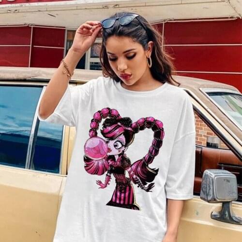 Harajuku tops female cartoon gothic print short sleeve Retro T-shirt women tops Summer streetwear O-neck sweet girls tee shirt