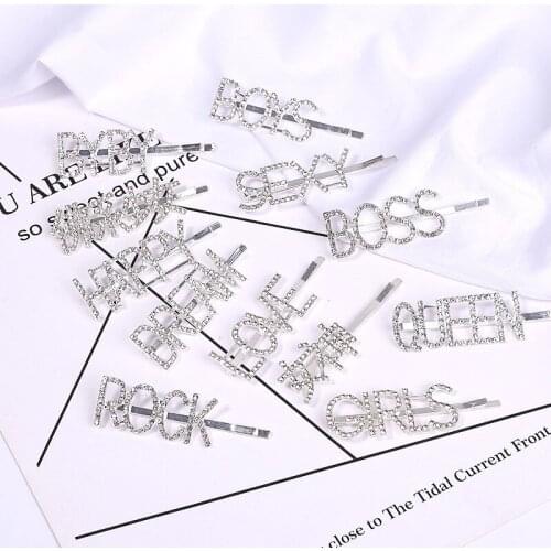 Hairlyah English Alphabe Girls Women Crystal Geometric Hair Clips Sweet Hair Ornament Hairpin Barrette Headwear Hair Accessories