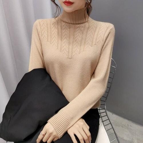 Half Turtleneck Knitted Sweater Pullover Woman 2021 New Autumn Winter Long sleeve Female Jumper Casual Pull Femme Base Knitwear