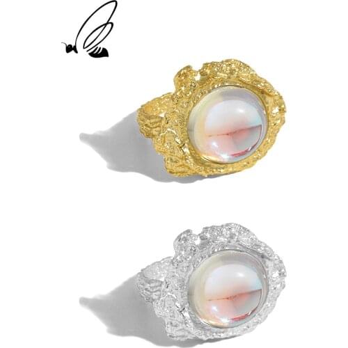 SSTEEL 925 Sterling Silver Moonstone Texture Open Adjust Ring For Womens Irregular Design Minimalist 2021 Trend Fine Jewelry