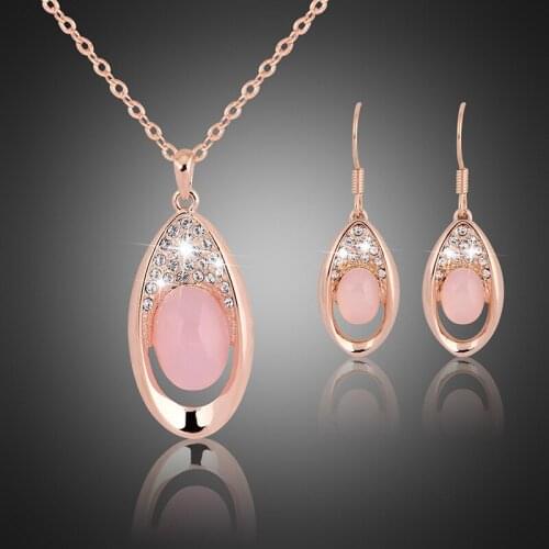 1set Fashion Opal Jewelry Sets Crystal Necklace Earrings Jewelry Lover Gift