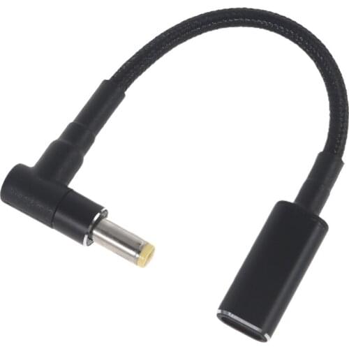 100W PD USB Type C Female Input to 90 Degree DC 5.5 x 1.7 mm Male Power Charging Cable