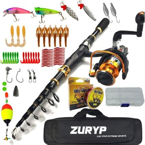 2.1m spinning fishing rod combo telescopic rod with bag bait accessories travle fishing set full kits carp fishing tackle