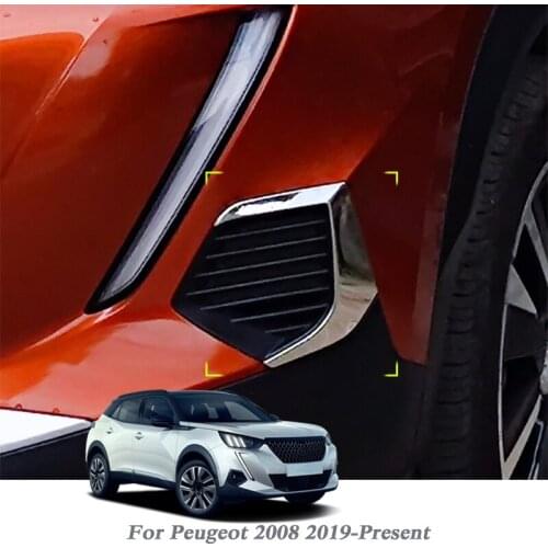 2pcs Car Styling Car Front Fog Light Frame Sequins For Peugeot 2008 2019-Present Fog Lamp Frame Strips External Accessory