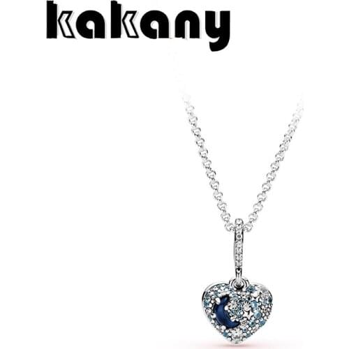 Kakany 2020 High Quality 100% 925 Silver 399232C01 Shining Star Arch Blue Moon Heart Necklace Pendant Romantic Girl Gift
