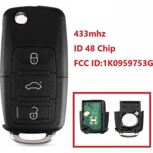 3 Button Remote key 433MHZ ID48 Chip for VOLKSWAGEN VW PASSAT B5 B6 Skoda Tiguan Touran GOLF JETTA POLO