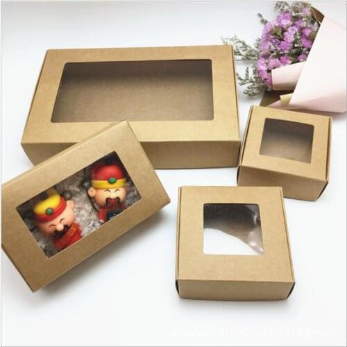 50pcs Retro Kraft Paper Packaging Box Cake Baking Packing Box With PVC Window Handmade Gift Box
