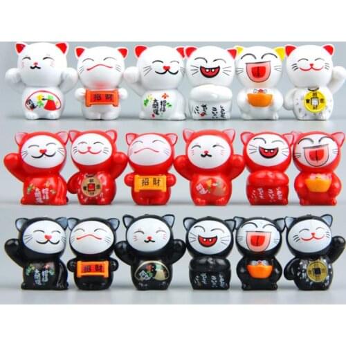 6pcs/set lovely Cartoon Lucky Cats Micro Landscape Garden Decorations Miniatures Ornaments figure toys for kids gift