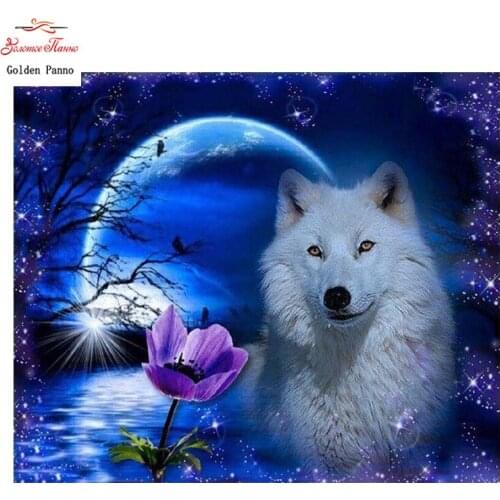 Golden panno,Full,DIY Diamond Embroidery,5D,Diamond Painting,Cross Stitch,3D,Diamond,Mosaic,Needlework,wall decor, Moon wolf
