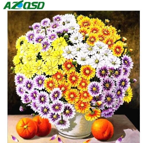 AZQSD 5D DIY Diamond Painting Flower Cross Stitch Daisy Vase Picture Of Rhinestones Suitable For Home Decoration
