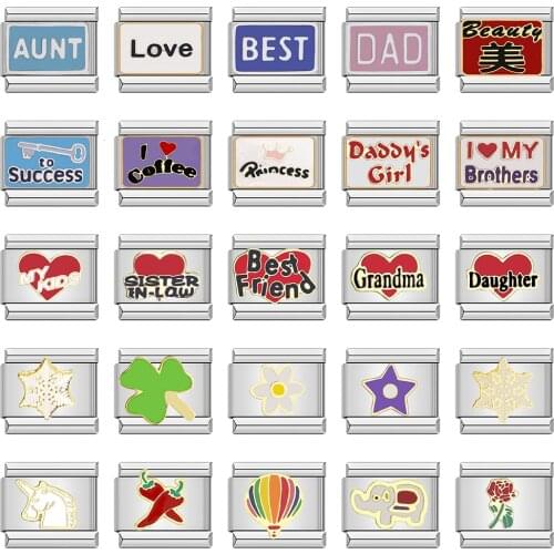 Hapiship 2021 New Love Unicorn Elephant Best Friend Dad Flower Charm Links Fit 9mm Stainless Steel Bracelet Making Jewelry DJ026