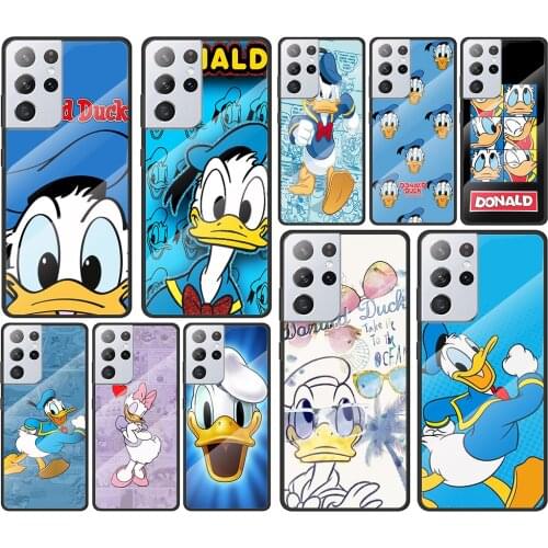 Donald Duck for Samsung Galaxy S21 Ultra Plus A72 A52 4G 5G M51 M31 M21 Luxury Tempered Glass Phone Case Cover