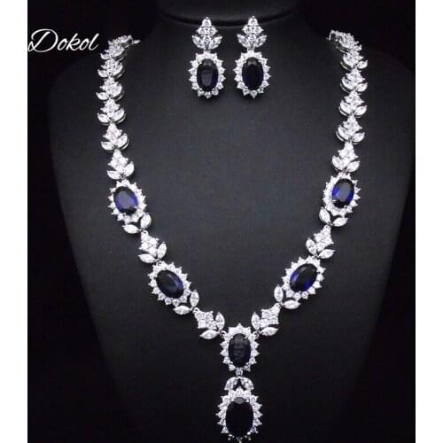 DOKOL Elegant Red Jewelry Sets for Women Oval & Pear Shape Cubic Zirconia Necklace and Earring Jewelry Wholesale DKS0030