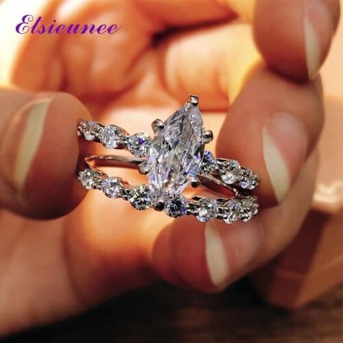 ELSIEUNEE 100% 925 Sterling Silver Marquise Simulated Moissanite Diamond Wedding Engagement Ring Wedding Bridal Sets Wholesale