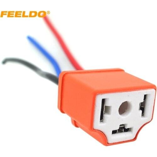 FEELDO 10Pcs H4 Female Ceramic Headlight Connector Pigtail Plug Adapter Socket