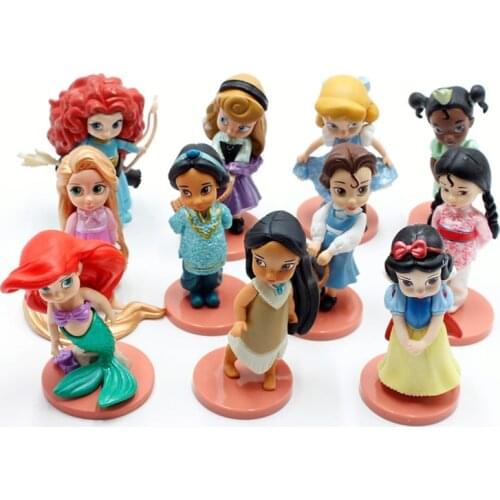 Disney Princess Toys 11pcs 8cm Moana Merida Snow White Action Figures Mulan Rapunzel Tiana Jasmine Dolls Kids Toys For Girl