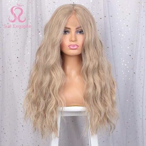SUe EXQUISITE Lace Front Wigs Curly Wigs for Women Ombre Blonde Heat Resistant Middle Part Synthetic Wigs with Natural Hairline