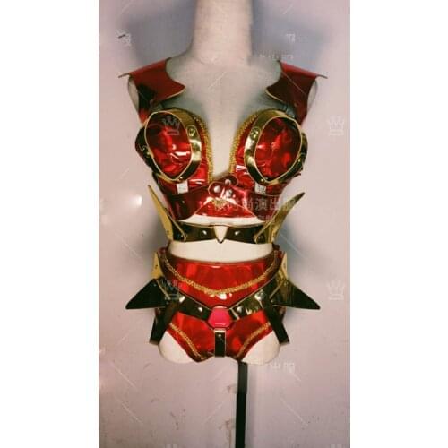 Women red space costume Ds stage future suit red mechanical dance costume female singer performance clothing