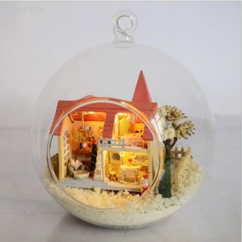 Hot DIY Lolita Glass Ball Castle Dollhouse 3D Miniature Assemble Model Creative Diary Building Doll House Kits With Furniture