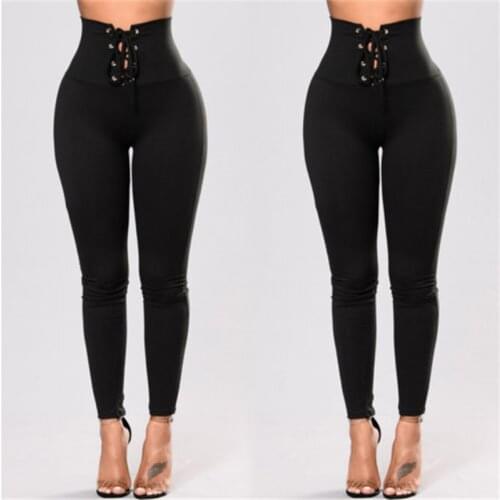 Fashion Women Sexy High Waist Lace Up Bandage Leggings Fitness Leggings Stretch Trousers Sexy Leggings