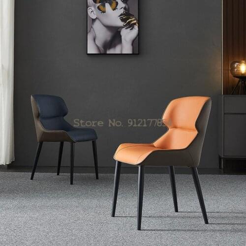 Minimalist Italian Dining Chair Leisure Nordic Soft Bag Stool Makeup Hotel Desk Chair Leather Light Luxury Home Back Chair