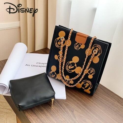 Disney Summer New Ladies Shoulder Bag Mickey Cute Fashion All-match Large-capacity PU Buckle Multi-function Storage Cosmetic Bag