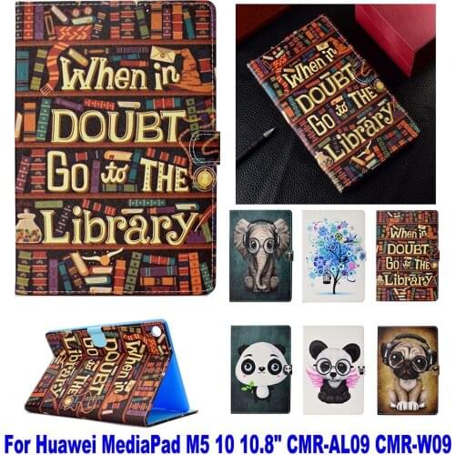 Fashion Stand Flip PU Leather Case For Huawei MediaPad M5 10.8 / 10 Pro CMR-AL09 10.8" Tablet Smart Case Cover Fundas Coque Dog