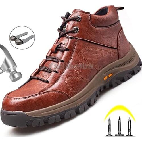 Men Safety Shoes Work Boots Steel Toe Shoes Safety Boots Work Shoes Puncture-Proof Work Sneakers Leather Men Boots Winter Shoes