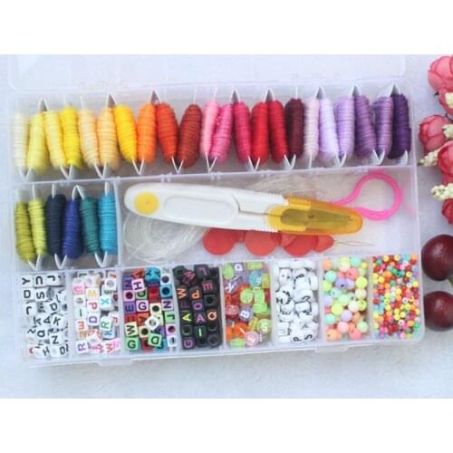 28 Multicolor Embroidery Floss Bracelet Making Beads Kit for Friendship Jewelry