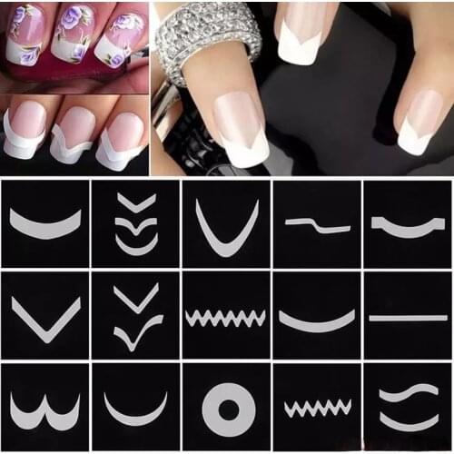 15 Pcs/Set French Manicure DIY Nail Art Tips Guides Stickers Stencil Strip