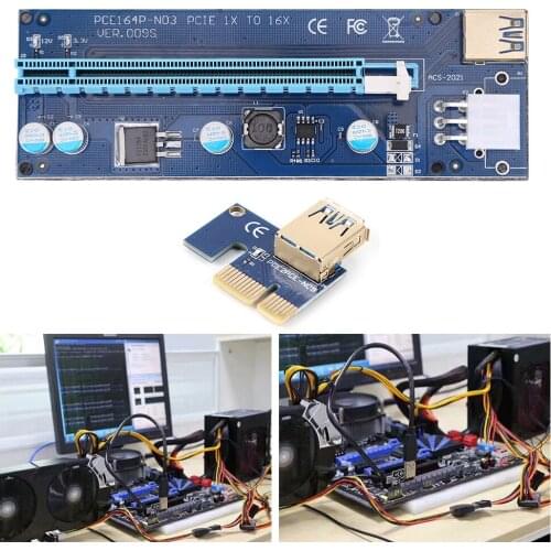 Gold-Plated PCI-E Riser Card USB 3.0 CablePCI Express 1X to 16X Extender PCIe Adapter SATA To 6Pin Power Supply
