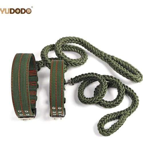 Strong Coarse Nylon Dog Leash Army Green Canvas Double Row Adjustable Dog Collar L/XL Medium Large Dog Pitbull Lead Set