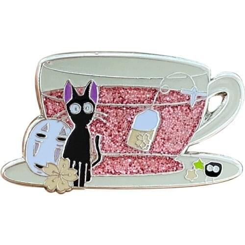 Glass Sakura Tea glitter lapel pin Great artistic fusion between Spirited Away and Kikis Delivery Service