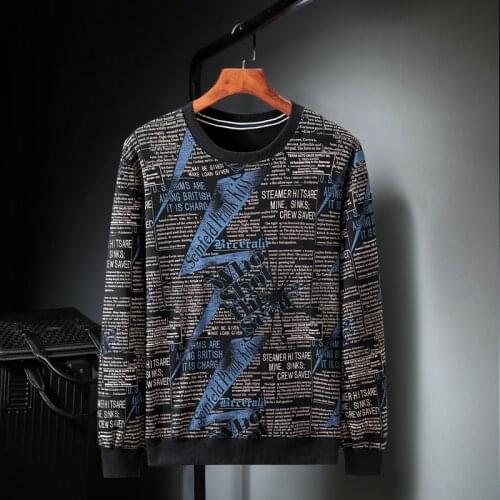 Plus 10XL-XL 2021 Blue Print Sweatshirt Male Autumn Mens Hip Hop Long Sleeve Pullover Hoodies New Casual Sweatshirts Clothes