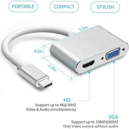 Type C USB C to VGA HDMI-compatible Adapter 2 in 1 Portable Converter Docking Station for Computer