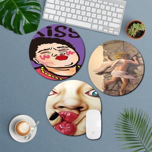 Funny Pattern Universal Leather Mouse Pad Gaming Mice Mat Desk Cushion Waterproof Comfortable Mice Pads Round Shape